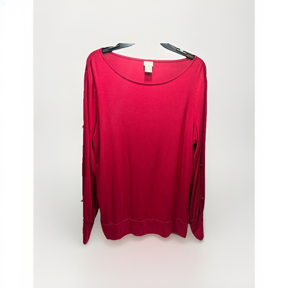 Chico's Long Cut Out Sleeve Banned‎ Waist And Cuff  Scoop Neck Red Dressy T 2/L